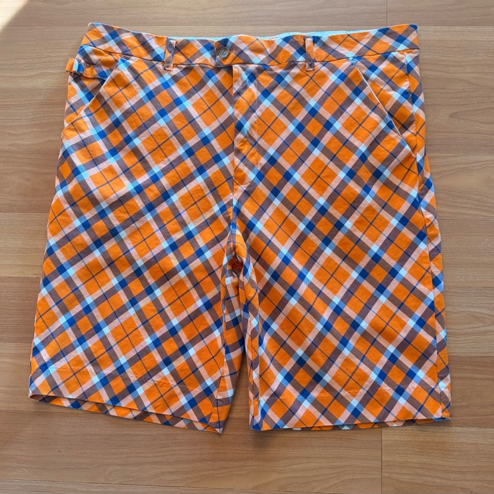 Royal & Awesome Men’s Golf Shorts Size 40 Orange Plaid Stretch